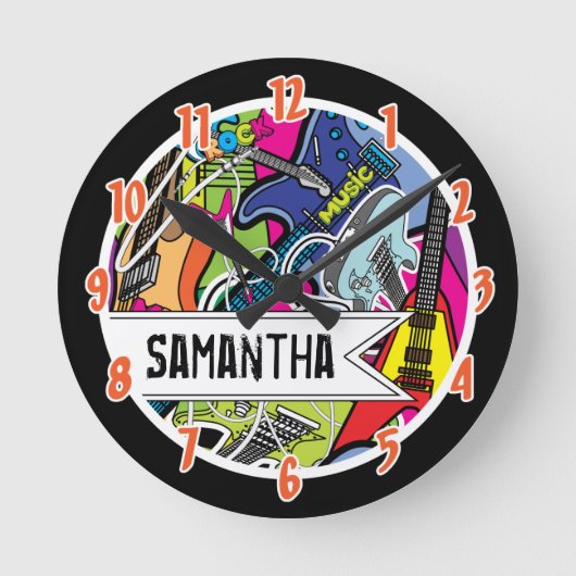 Rock Star Guitar Rocker Band Personalized Clock Ronde Klok (Voorkant)