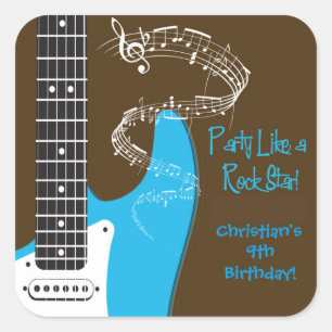 Rock Star guitar verjaardagsstickers Vierkante Sticker