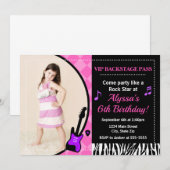 Rock Star Invitation Anniversaire Pop Star Girl (Devant / Derrière)