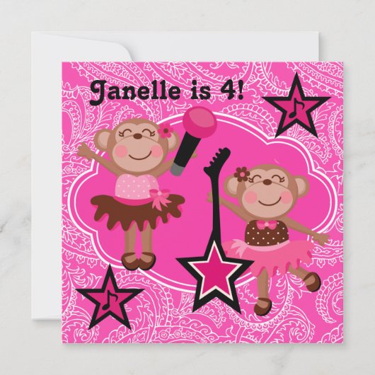 Rock Star Monkeys Verjaardag Uitnodigen Kaart (Voorkant)