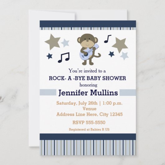Rock Star Party Baby shower Monkey Invitation (Devant)