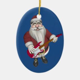 Rock Star Santa met Red Electric Guitar Keramisch Ornament
