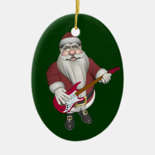 Rock Star Santa met Red Electric Guitar Keramisch Ornament
