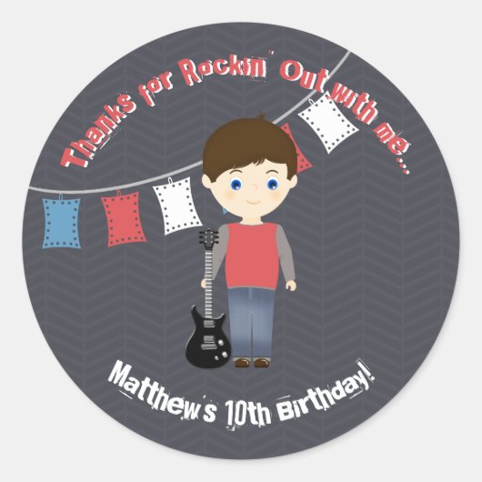 Rock Star Verjaardag Jongen Ronde Sticker (Voorkant)