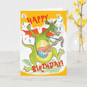 Rock ster draak Verjaardag Kaart (Gele Bloem)