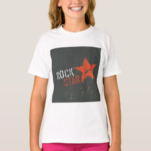 Rock Ster Gedroegde Grunge Rode Ster T-shirt