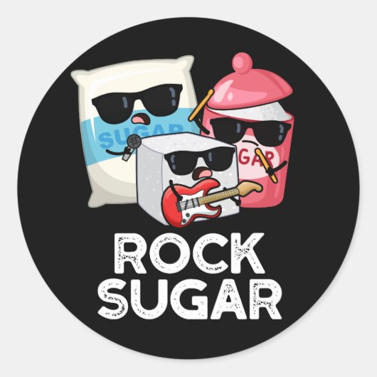 Rock Sugar Funny Food Pun Dark BG Ronde Sticker (Voorkant)