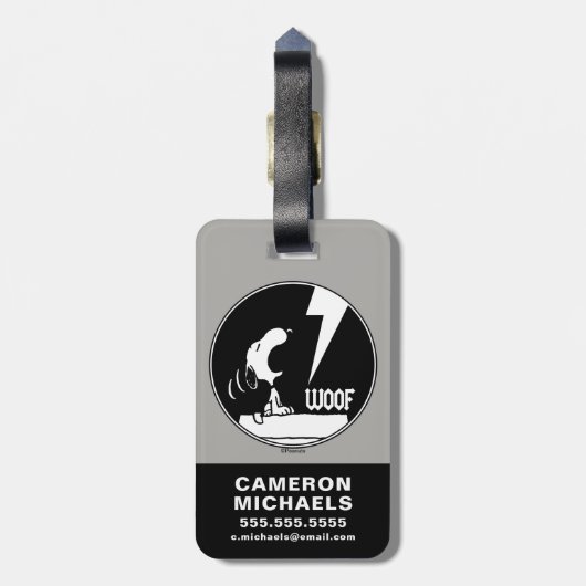 Rock T - shirts | Snoopy Howling | Jouw namen toev Bagagelabel (Achterkant verticaal)