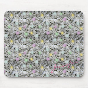 Rock Texture White Granite met Pastel Stippen Name Muismat