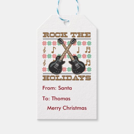 Rock The Feestdagen Guitar Ugly KerstSweater Cadeaulabel (Voorkant)