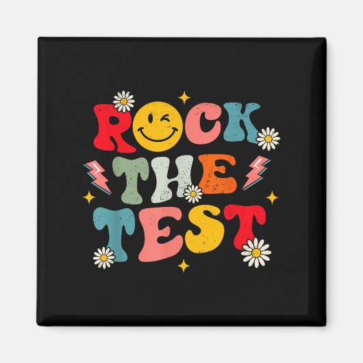 Rock The Test Testing Day Retro Motivational Teach Magneet (Voorkant)