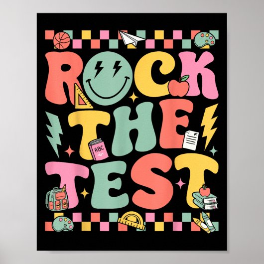 Rock The Test Testing Day Retro Motivational Teach Poster (Voorkant)