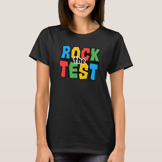 Rock The Test Testing Day Retro Motivational Teach T-shirt (Voorkant)