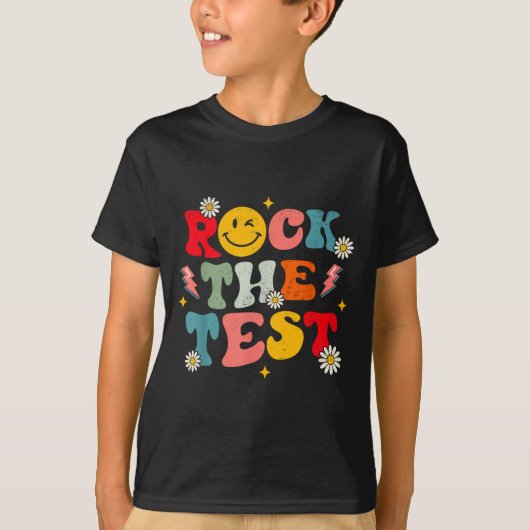 Rock The Test Testing Day Retro Motivational Teach T-shirt (Voorkant)