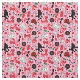 Rockabilly 50s Rocker Poedel Kersen en Rozen Stof