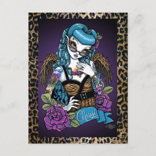 Rockabilly Baby Tattoo Leopard Angel Briefkaart (Voorkant)