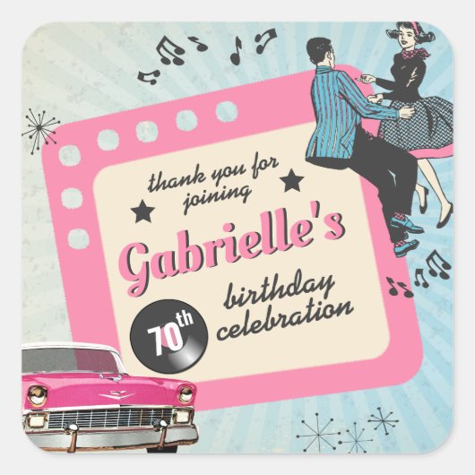 Rockabilly Birthday Party Vierkante Sticker (Voorkant)