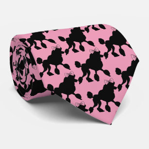 Rockabilly Black Poodles op Pink Patterned Stropdas