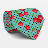 Rockabilly Cherries Polka Dots on Blue Stropdas (Opgerold)