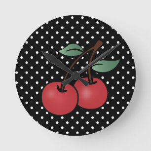 ROCKABILLY CHERRY POKE STIPPEN WALL CLOCK RONDE KLOK