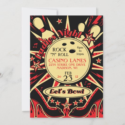 Rockabilly Dames Bowling Feest Uitnodiging (Voorkant)