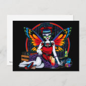 Rockabilly Fairy Retro Record Player Rainbow Briefkaart (Voorkant / Achterkant)