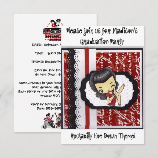 Rockabilly Home Down Party Kaart (Voorkant / Achterkant)