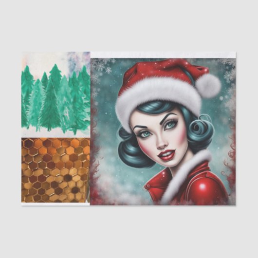 Rockabilly Kerstmis Meisje Decoupage Papier (Voorkant)