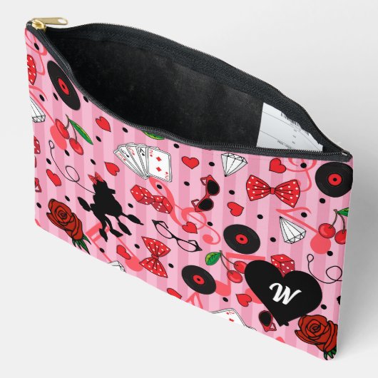  Rockabilly Patterned Pink Monogram Etui (Open)
