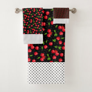 Rockabilly Polka Dots & Cherries op Black Bad Handdoek