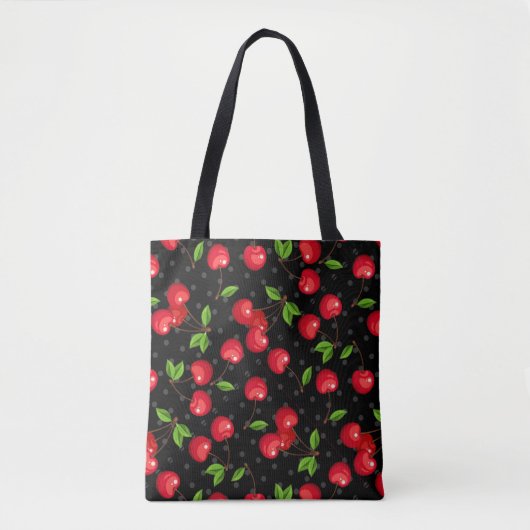 Rockabilly Polka Dots & Cherries op Black Draagtas (Voorkant)