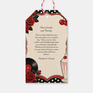 Rockabilly retro Kersenroos Huwelijksromantiek Cadeaulabel