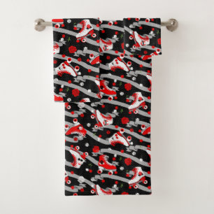 Rockabilly Retro Roller Skating Pattern Bad Handdoek