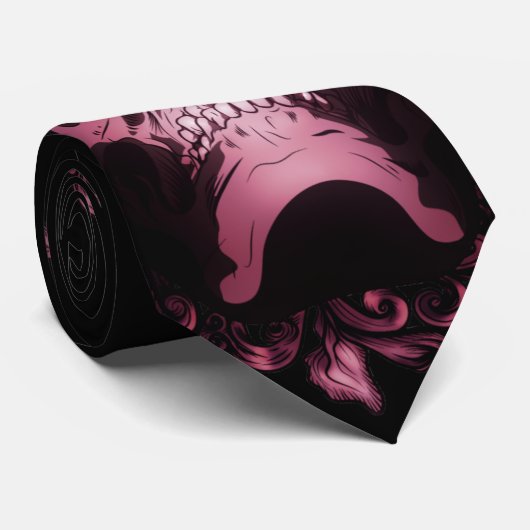 Rockabilly Skull Stropdas - Rood/Paars (Opgerold)