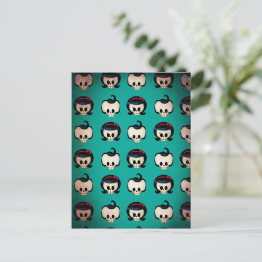 Rockabilly Skulls Pattern Briefkaart (Staand voorkant)