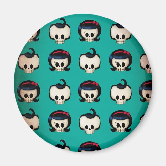 Rockabilly Skulls Pattern Magneet (Voorkant)