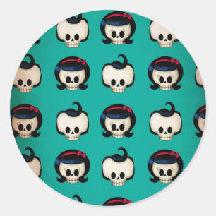 Rockabilly Skulls Pattern Ronde Sticker