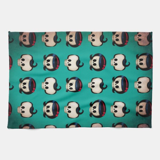 Rockabilly Skulls Pattern Theedoek (Horizontaal)