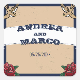 Rockabilly Tattoo Gotische Bestemming Bruiloft Vierkante Sticker