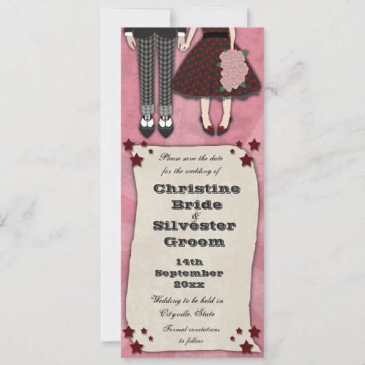 Rockabilly Wedding, 4x9.25 behalve de datum Save The Date (Voorkant)