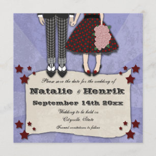 Rockabilly Wedding, 5.25x5.25 behalve de datum Save The Date