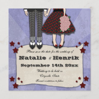 Rockabilly Wedding, 5.25x5.25 behalve de datum Save The Date