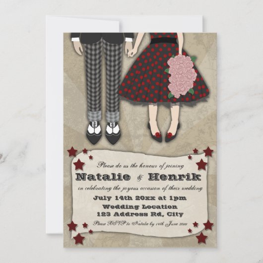 Rockabilly Wedding, 5 x 7 bruiloft Kaart (Voorkant)