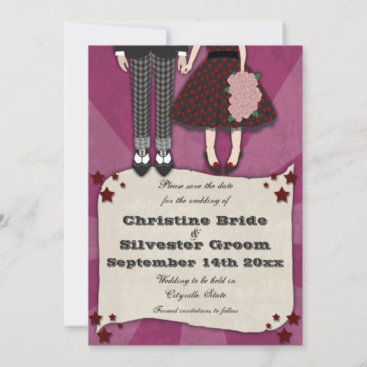 Rockabilly Wedding, 5x7 sparen de datum Save The Date (Voorkant)