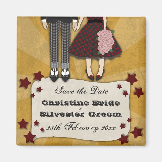 Rockabilly Wedding, bewaar de datum Magneet (Voorkant)