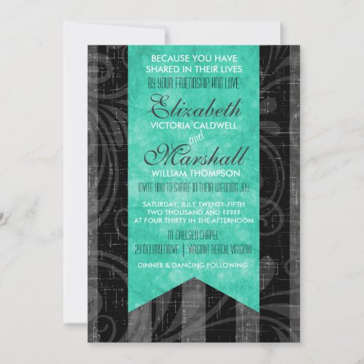 Rockabilly Wedding Invitation Grey & Black Stripes Kaart (Voorkant)