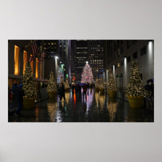 Rockefeller Center-kerstboom in reflectie Poster