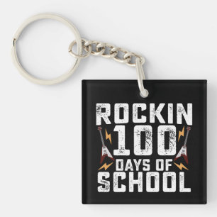 Rockende 100 dagen school rockgitaar vintage sleutelhanger