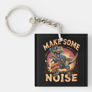 Rockende T-Rex Dinosaur Concert Kunst Sleutelhanger