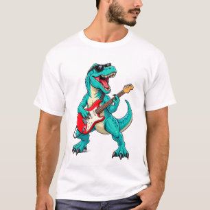 Rockende T-Rex Dinosaur met Zonnebril en Rode Gita T-shirt